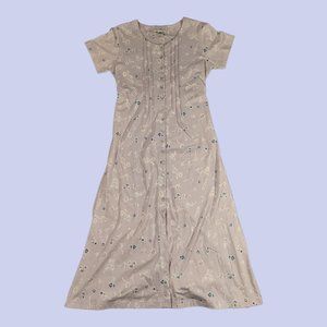 L.L. Bean | Vintage Women's Floral Button Front Tie Back Maxi Dress Pink Med Reg